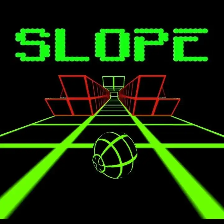 Slope Unblocked game icon showing a glowing neon ball rolling down a futuristic green slope.