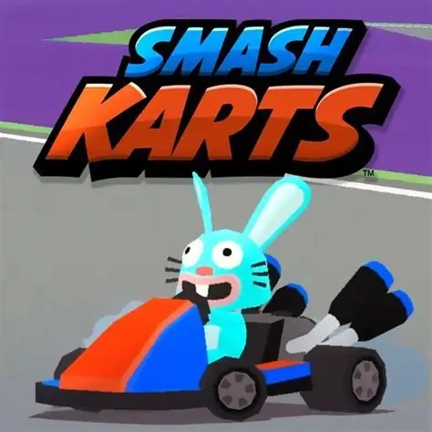 Smash Karts Unblocked game icon featuring colorful battle karts racing in a cartoon arena.