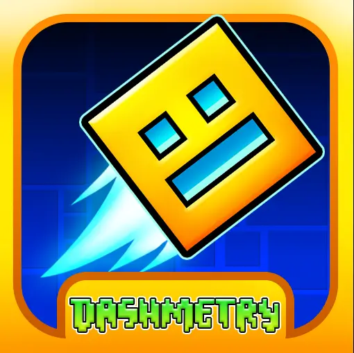Geometry Dash game icon featuring a square character with a neon design